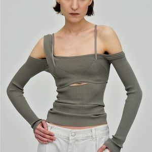 Layered Bra And Ribbed Knit Top, Thyme by SourceUnknown (NEW W/O TAGS!)